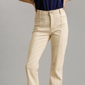 Brand New Ladies Panel Straight Cut Denim Jeans with Pockets Size 7 Natural